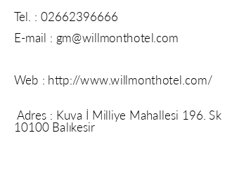 Willmont Hotel & Convention iletiim bilgileri